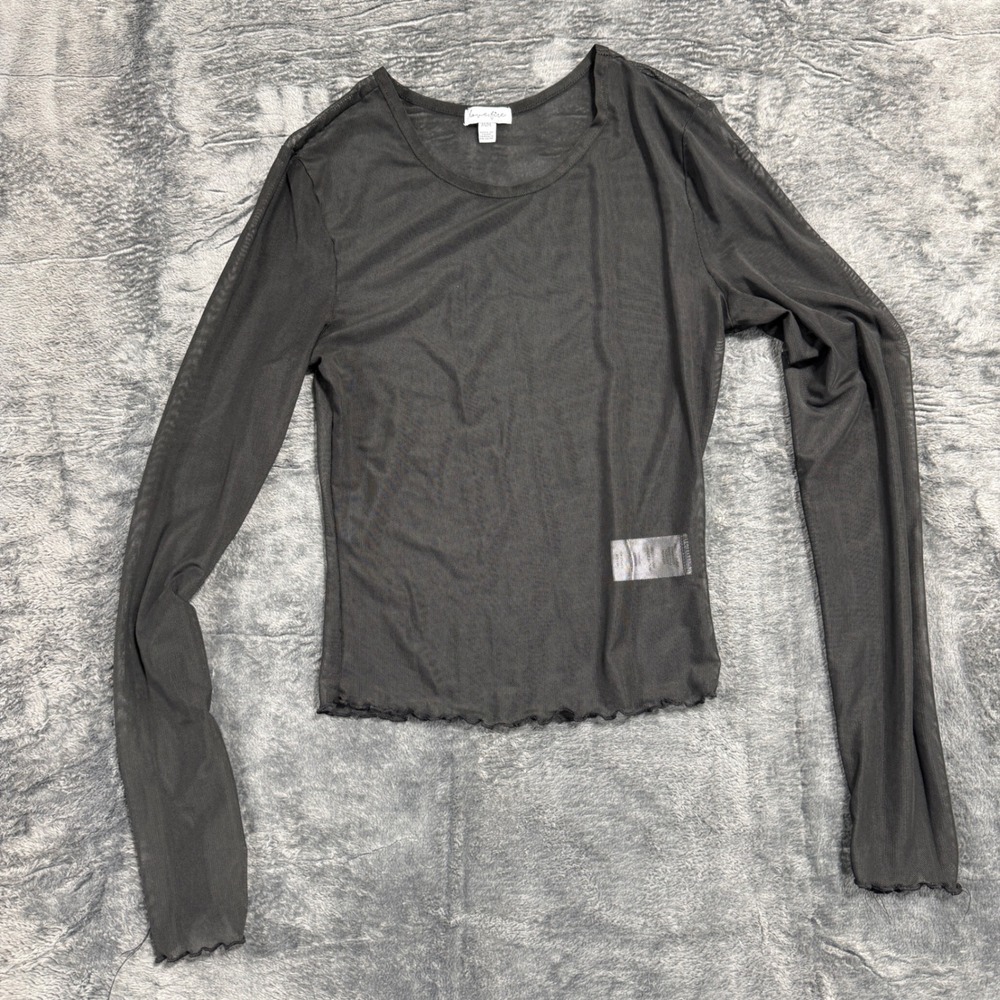 Love‎ Fire Mesh Top Womens Medium Black Sheer Long Sleeve Lettuce Edge NFTKA994